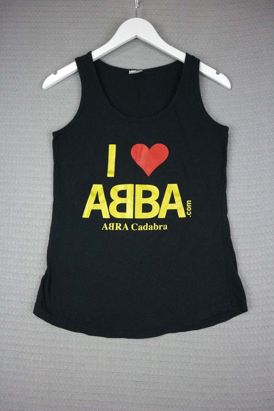 I Love Abba Womens Black Tank Top Small Vintage